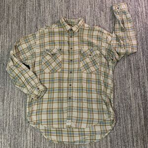 Levis Mens Size XL Button Front Plaid Shirt Tan Brown Blue Long Sleeves Pockets‎